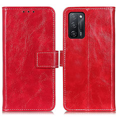 Leather Case Stands Flip Cover Holder K04Z for Oppo A53s 5G Red
