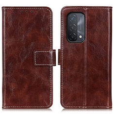 Leather Case Stands Flip Cover Holder K04Z for Oppo A74 5G Brown