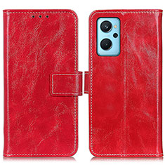 Leather Case Stands Flip Cover Holder K04Z for Oppo A96 4G Red