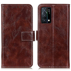 Leather Case Stands Flip Cover Holder K04Z for Oppo K9 5G Brown