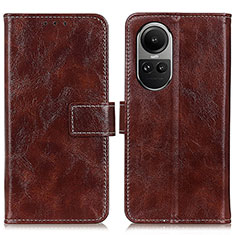 Leather Case Stands Flip Cover Holder K04Z for Oppo Reno10 5G Brown