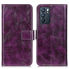 Leather Case Stands Flip Cover Holder K04Z for Oppo Reno6 5G Purple