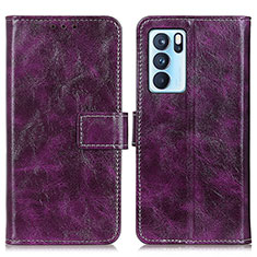 Leather Case Stands Flip Cover Holder K04Z for Oppo Reno6 Pro 5G India Purple