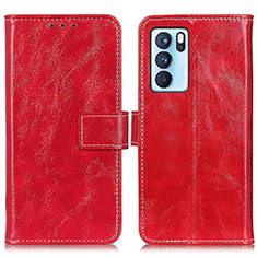 Leather Case Stands Flip Cover Holder K04Z for Oppo Reno6 Pro 5G India Red