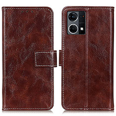 Leather Case Stands Flip Cover Holder K04Z for Oppo Reno7 4G Brown