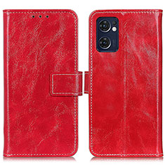 Leather Case Stands Flip Cover Holder K04Z for Oppo Reno7 5G Red