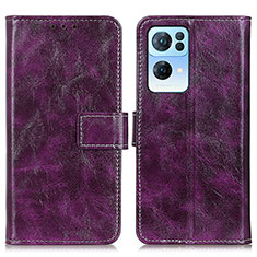 Leather Case Stands Flip Cover Holder K04Z for Oppo Reno7 Pro 5G Purple