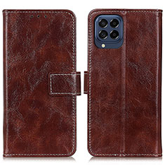 Leather Case Stands Flip Cover Holder K04Z for Samsung Galaxy M53 5G Brown