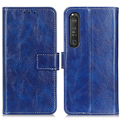 Leather Case Stands Flip Cover Holder K04Z for Sony Xperia 1 III Blue