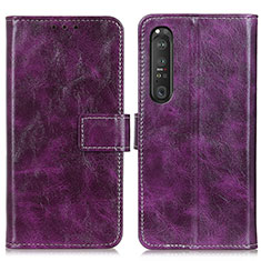Leather Case Stands Flip Cover Holder K04Z for Sony Xperia 1 III Purple