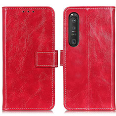 Leather Case Stands Flip Cover Holder K04Z for Sony Xperia 1 III Red