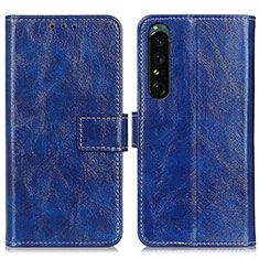 Leather Case Stands Flip Cover Holder K04Z for Sony Xperia 1 IV SO-51C Blue