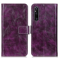 Leather Case Stands Flip Cover Holder K04Z for Sony Xperia 1 V Purple