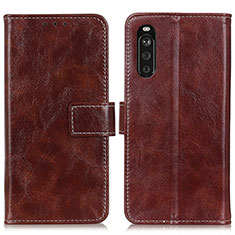Leather Case Stands Flip Cover Holder K04Z for Sony Xperia 10 III Brown
