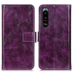 Leather Case Stands Flip Cover Holder K04Z for Sony Xperia 5 III Purple