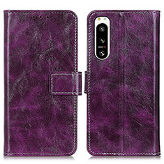 Leather Case Stands Flip Cover Holder K04Z for Sony Xperia 5 IV Purple