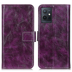Leather Case Stands Flip Cover Holder K04Z for Vivo T1 5G India Purple