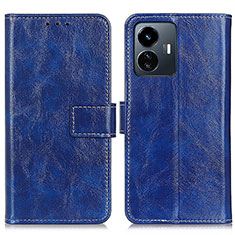 Leather Case Stands Flip Cover Holder K04Z for Vivo Y77e 5G Blue