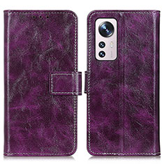 Leather Case Stands Flip Cover Holder K04Z for Xiaomi Mi 12 5G Purple