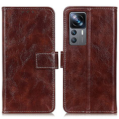 Leather Case Stands Flip Cover Holder K04Z for Xiaomi Mi 12T Pro 5G Brown