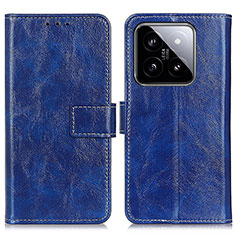 Leather Case Stands Flip Cover Holder K04Z for Xiaomi Mi 14 5G Blue