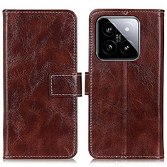 Leather Case Stands Flip Cover Holder K04Z for Xiaomi Mi 14 5G Brown