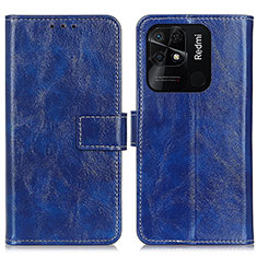 Leather Case Stands Flip Cover Holder K04Z for Xiaomi Redmi 10 India Blue