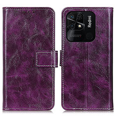 Leather Case Stands Flip Cover Holder K04Z for Xiaomi Redmi 10 India Purple