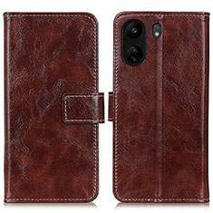 Leather Case Stands Flip Cover Holder K04Z for Xiaomi Redmi 13C Brown
