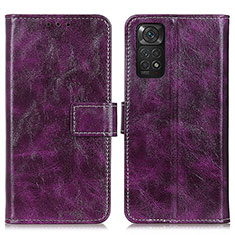 Leather Case Stands Flip Cover Holder K04Z for Xiaomi Redmi Note 11 4G (2022) Purple