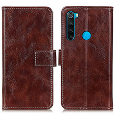 Leather Case Stands Flip Cover Holder K04Z for Xiaomi Redmi Note 8 (2021) Brown