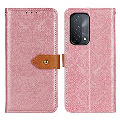 Leather Case Stands Flip Cover Holder K05Z for Oppo A54 5G Pink