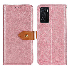 Leather Case Stands Flip Cover Holder K05Z for Oppo A55S 5G Pink