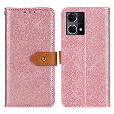 Leather Case Stands Flip Cover Holder K05Z for Oppo Reno7 4G Pink
