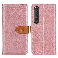 Leather Case Stands Flip Cover Holder K05Z for Sony Xperia 1 III Pink