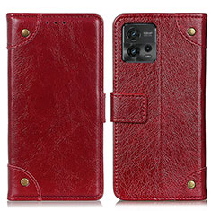 Leather Case Stands Flip Cover Holder K06Z for Motorola Moto G72 Red