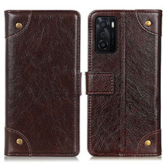 Leather Case Stands Flip Cover Holder K06Z for Oppo A55S 5G Brown