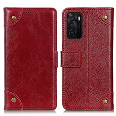 Leather Case Stands Flip Cover Holder K06Z for Oppo A55S 5G Red