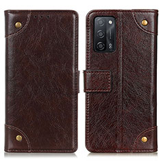 Leather Case Stands Flip Cover Holder K06Z for Oppo A56 5G Brown