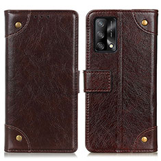 Leather Case Stands Flip Cover Holder K06Z for Oppo A74 4G Brown