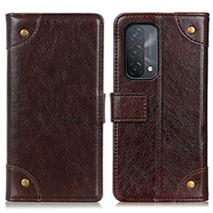 Leather Case Stands Flip Cover Holder K06Z for Oppo A74 5G Brown