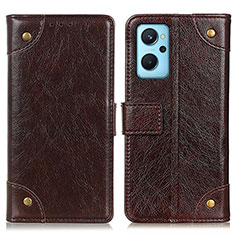 Leather Case Stands Flip Cover Holder K06Z for Oppo A96 4G Brown