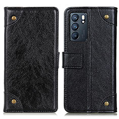 Leather Case Stands Flip Cover Holder K06Z for Oppo Reno6 5G Black