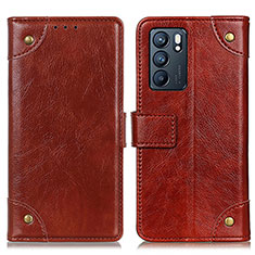 Leather Case Stands Flip Cover Holder K06Z for Oppo Reno6 5G Light Brown