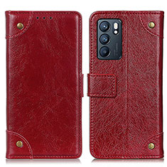 Leather Case Stands Flip Cover Holder K06Z for Oppo Reno6 5G Red