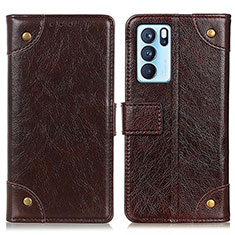 Leather Case Stands Flip Cover Holder K06Z for Oppo Reno6 Pro 5G India Brown
