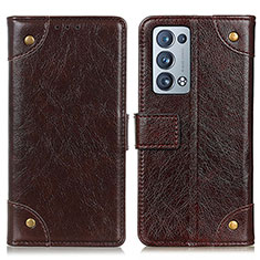 Leather Case Stands Flip Cover Holder K06Z for Oppo Reno6 Pro+ Plus 5G Brown