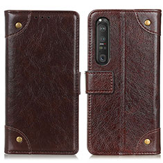 Leather Case Stands Flip Cover Holder K06Z for Sony Xperia 1 III Brown