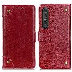 Leather Case Stands Flip Cover Holder K06Z for Sony Xperia 1 III Red