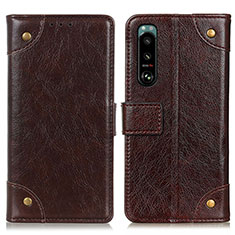 Leather Case Stands Flip Cover Holder K06Z for Sony Xperia 5 III Brown